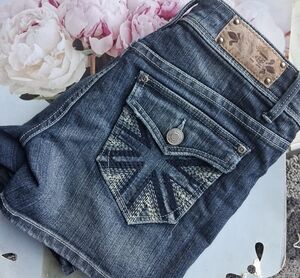 V BLUE Embroidered Flap Pocket Denim Shorts